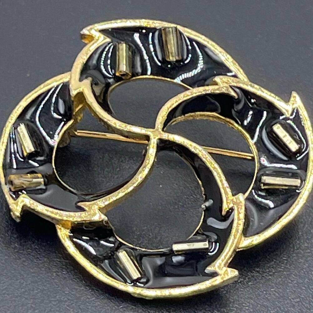 Women's Vintage Black Enamel Swirl Fashion Multi Color‎ Gold Tone Brooch Pin